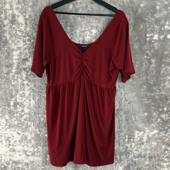 Torrid Plus Size 1X Scoop Neck Casual V Neck Tunic Top Red Short Sleeve Pullover - Picture 1 of 8